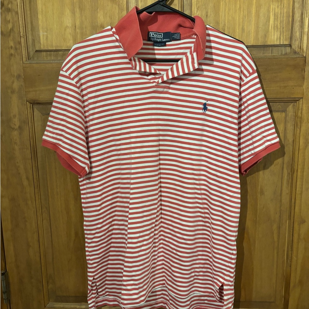 Ralph Lauren Red and White Striped Polo Shirt
